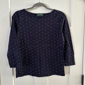 Lauren Ralph Lauren Navy Polka Dot Knit Top